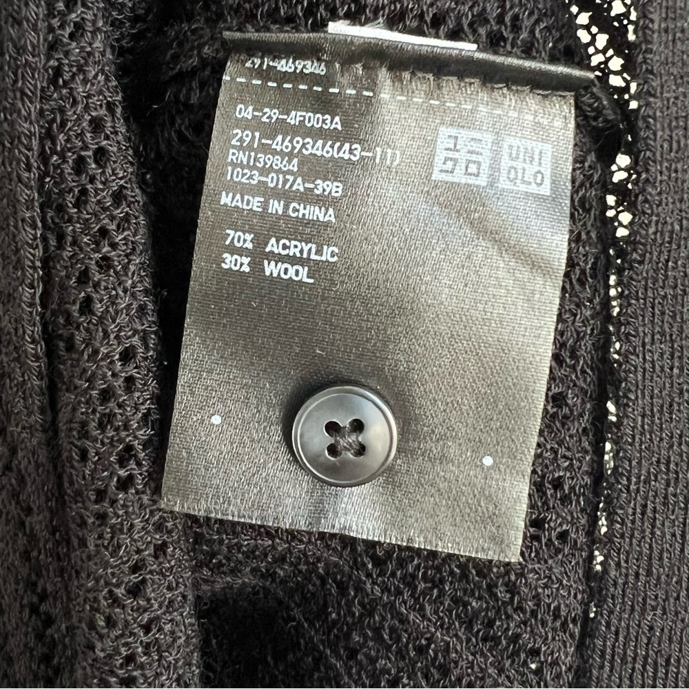 UNIQLO Lace Knit Dress Wool A-line Button Down Black  XS Open Knit midi collared - Picture 10 of 14